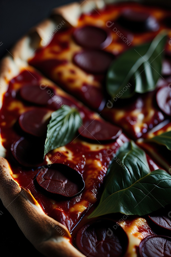 Imagem realista de pizza deliciosa sobre uma mesa de madeira