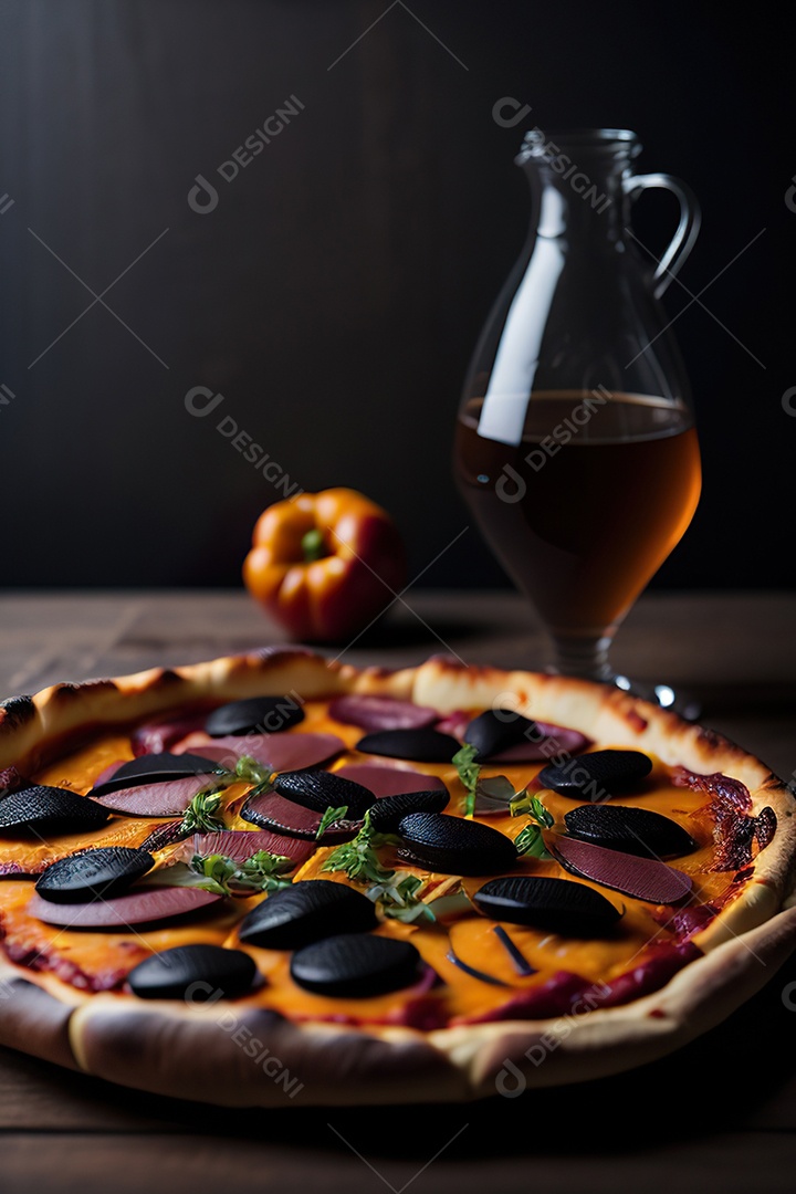 Imagem realista de pizza deliciosa sobre uma mesa de madeira