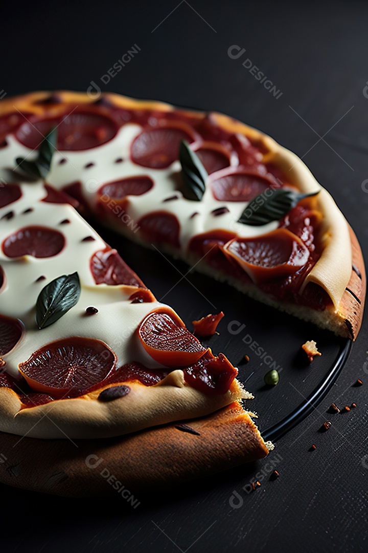 Imagem realista de pizza deliciosa sobre uma mesa de madeira