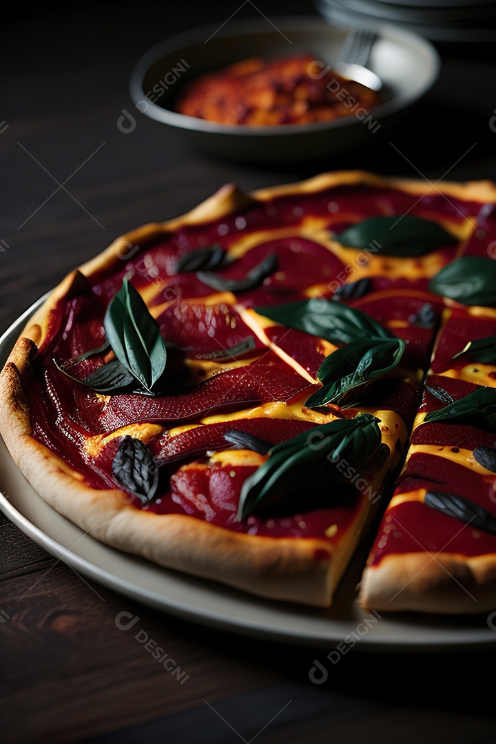 Imagem realista de pizza deliciosa sobre uma mesa de madeira