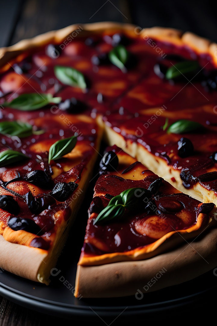 Imagem realista de pizza deliciosa sobre uma mesa de madeira