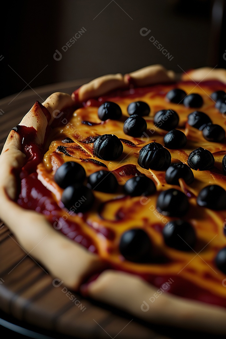 Imagem realista de pizza deliciosa sobre uma mesa de madeira
