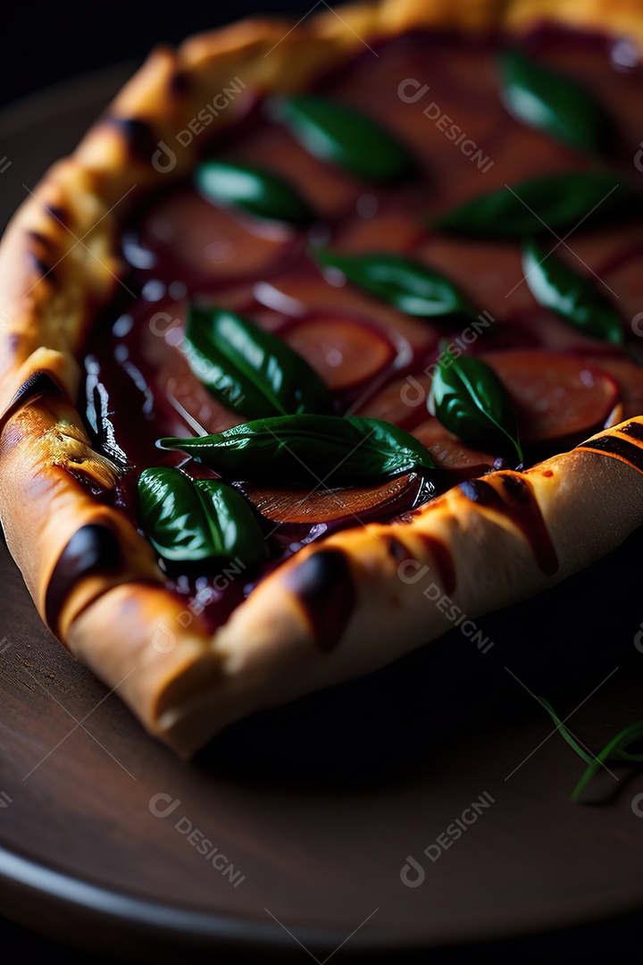 Imagem realista de pizza deliciosa sobre uma mesa de madeira