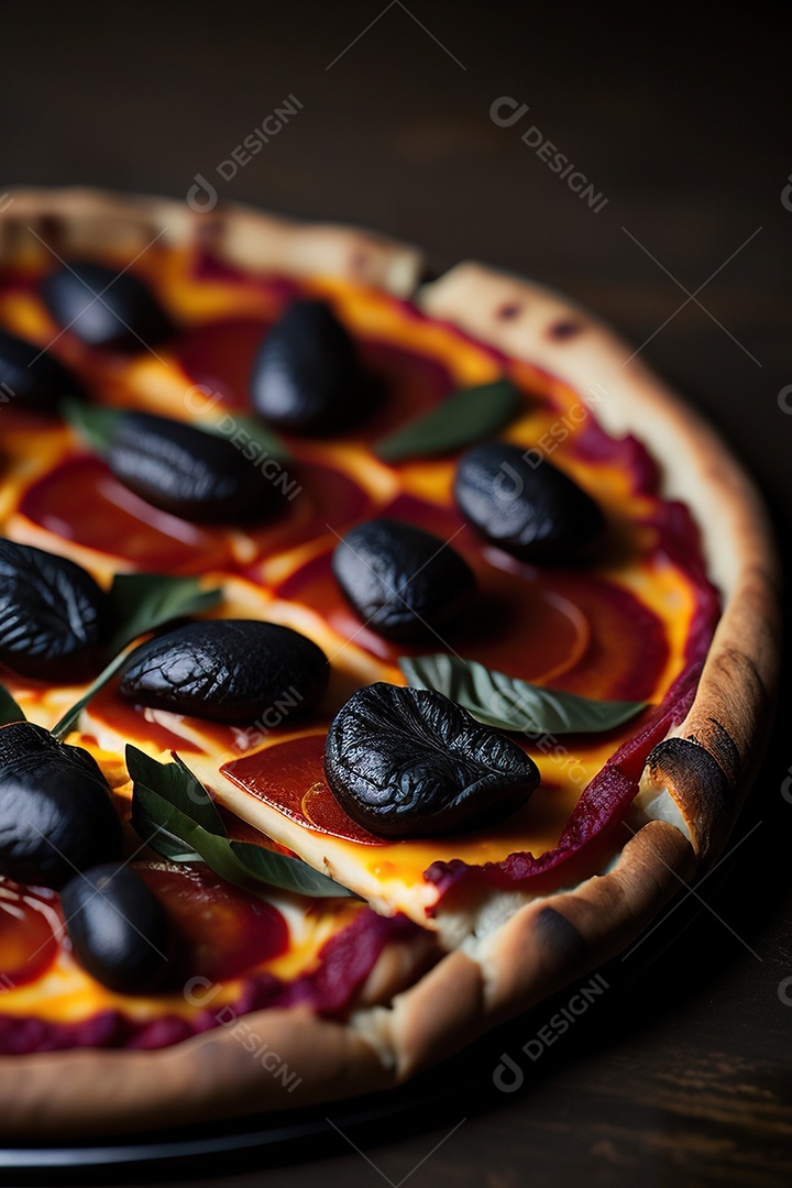 Imagem realista de pizza deliciosa sobre uma mesa de madeira