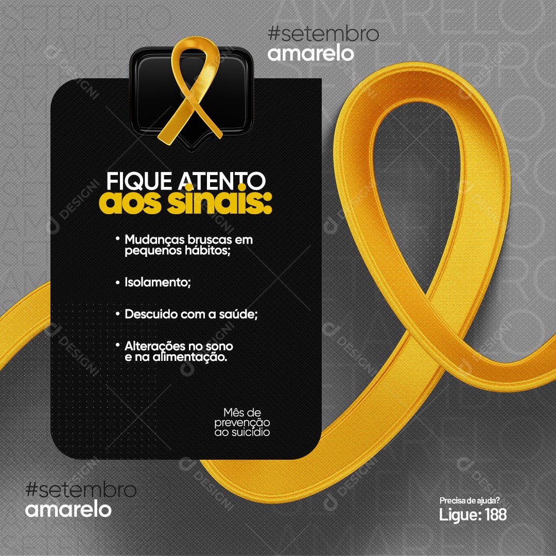 Fique Atento Aos Sinais Setembro Amarelo Social Media PSD Editável
