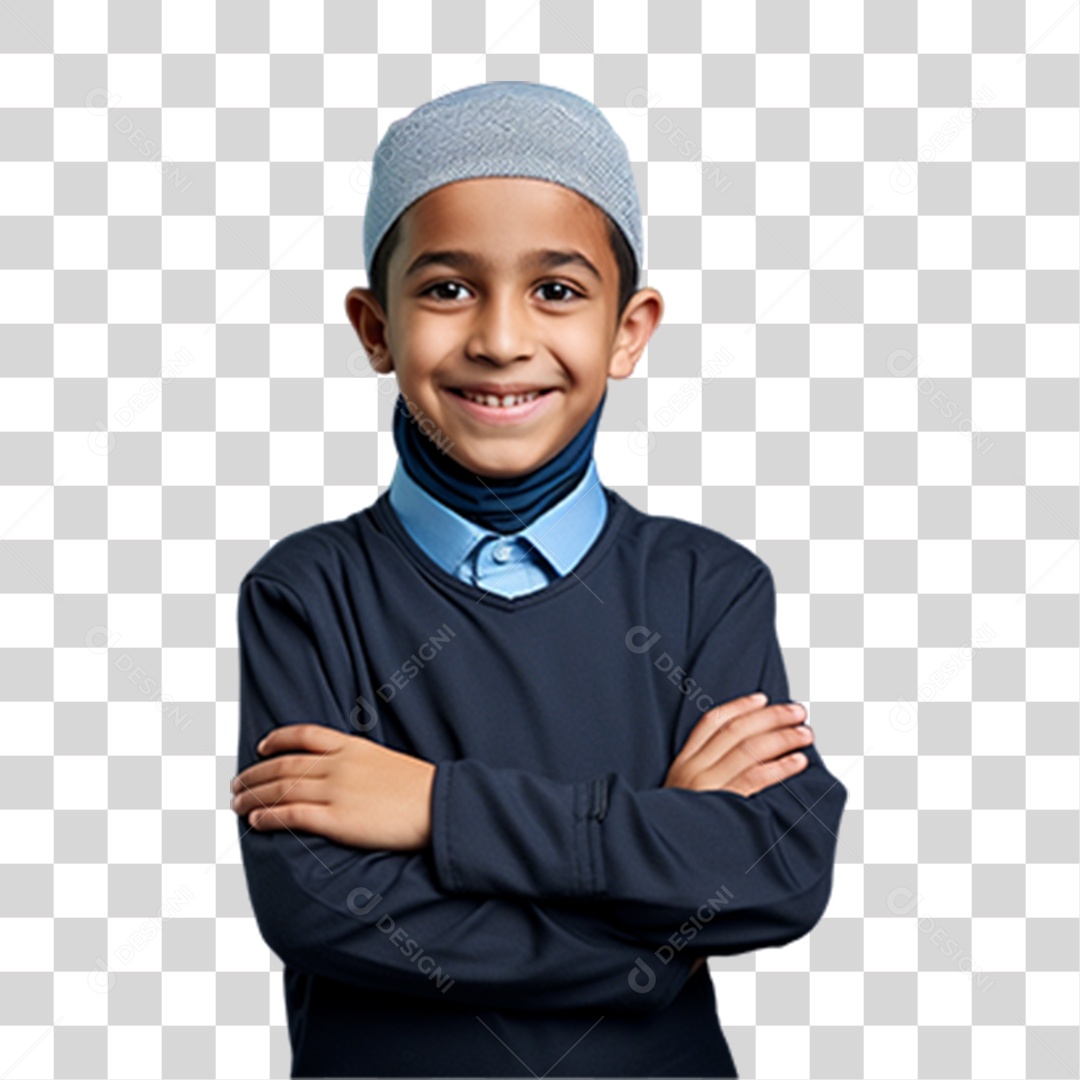 Criança com os Braços Cruzados Sorrindo PNG Transparente