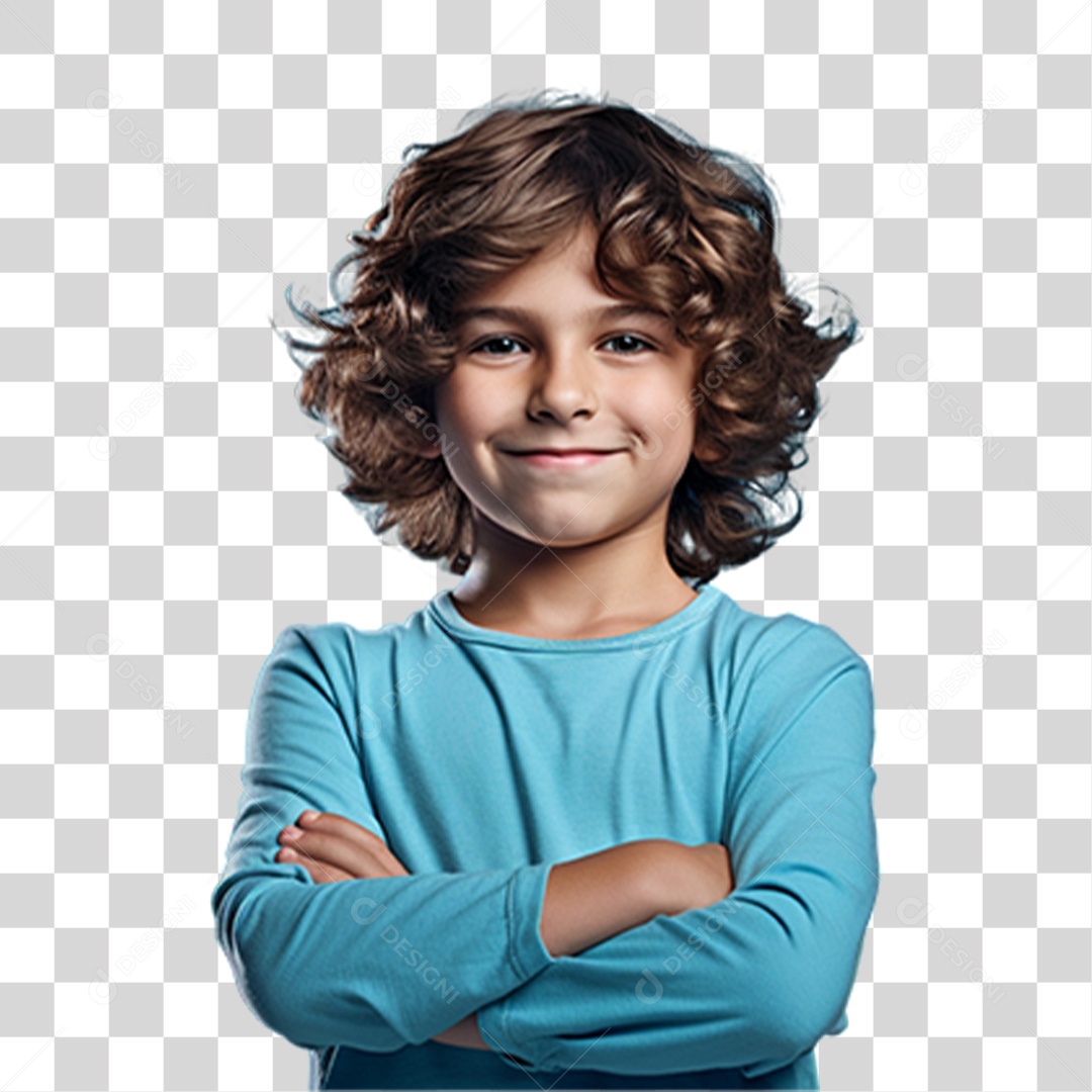 Criança com os Braços Cruzados Sorrindo PNG Transparente