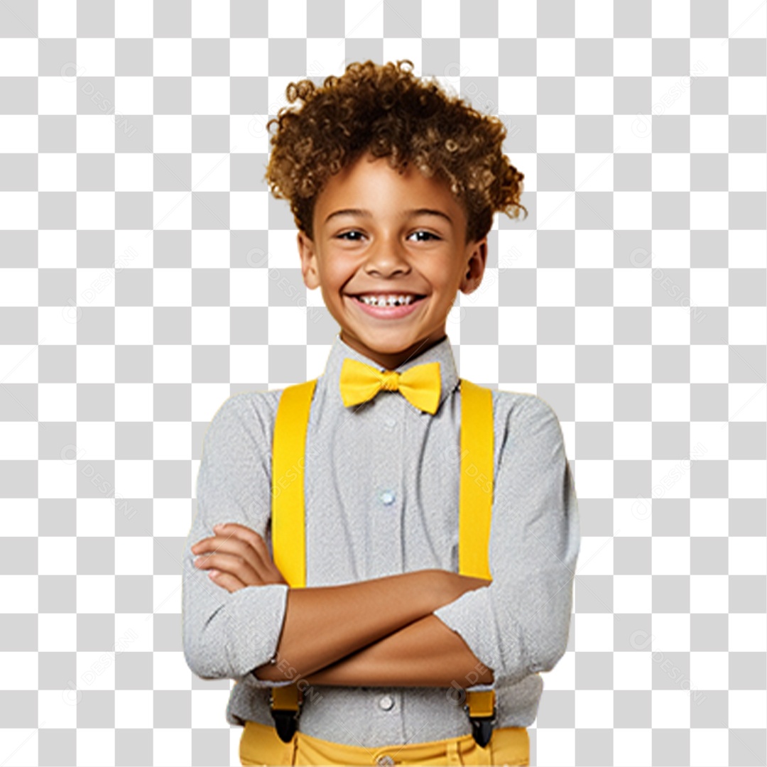 Criança com os Braços Cruzados Sorrindo PNG Transparente