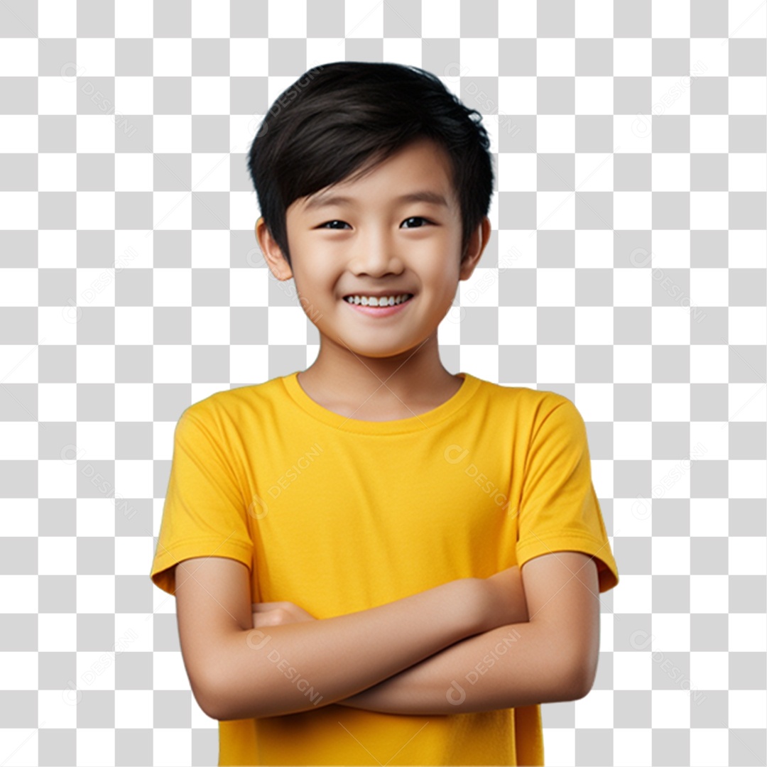 Criança com os Braços Cruzados Sorrindo PNG Transparente