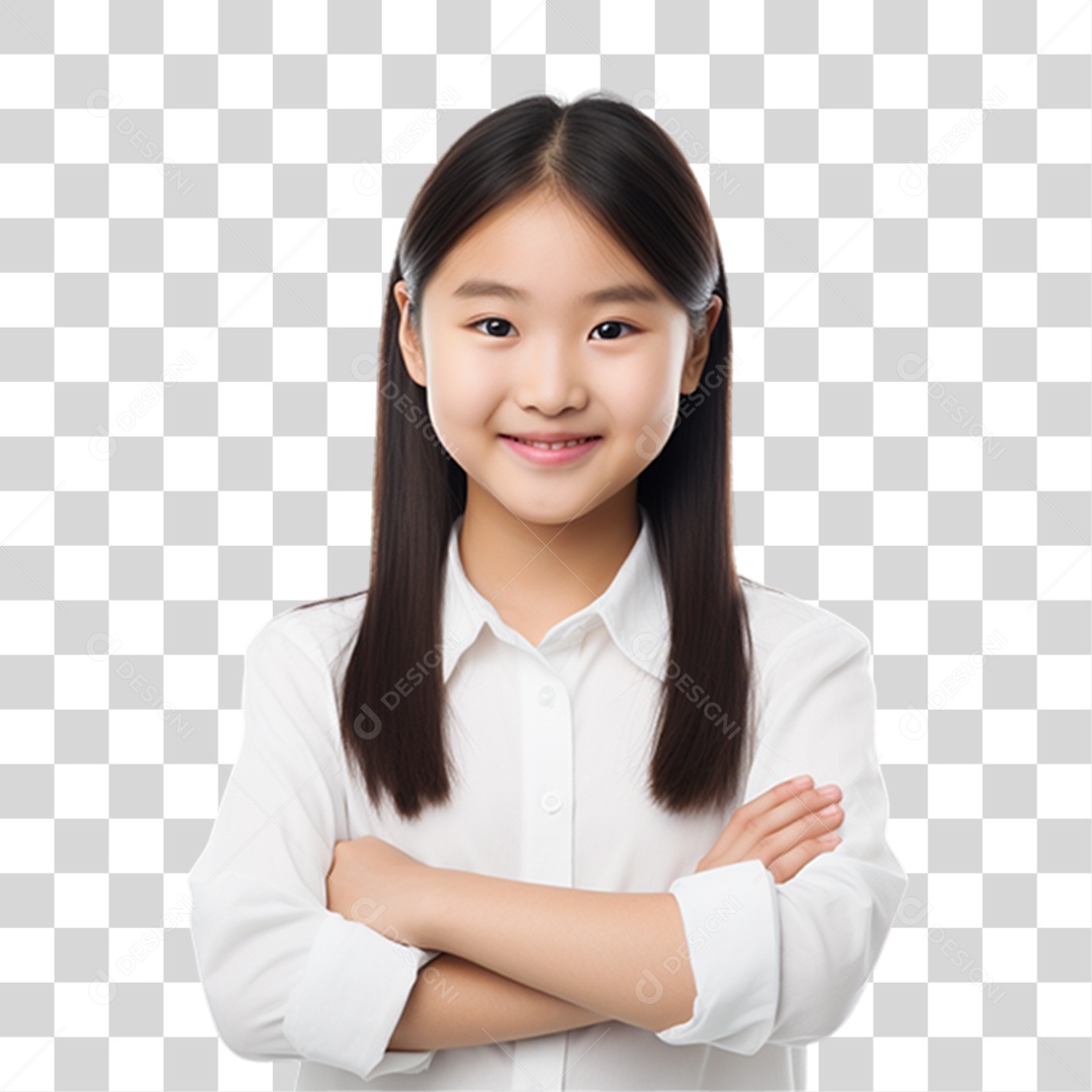 Criança com os Braços Cruzados Sorrindo PNG Transparente