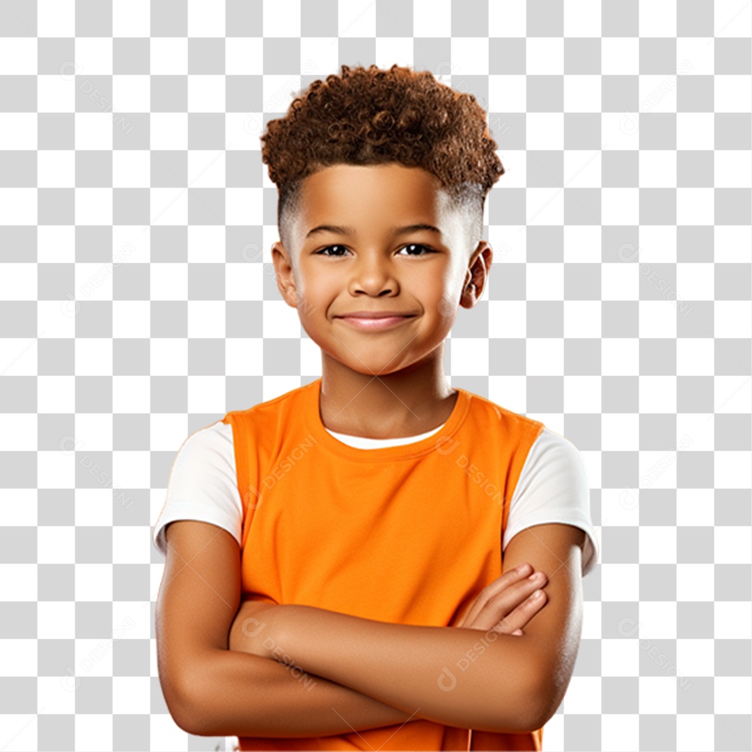 Criança com os Braços Cruzados Sorrindo PNG Transparente