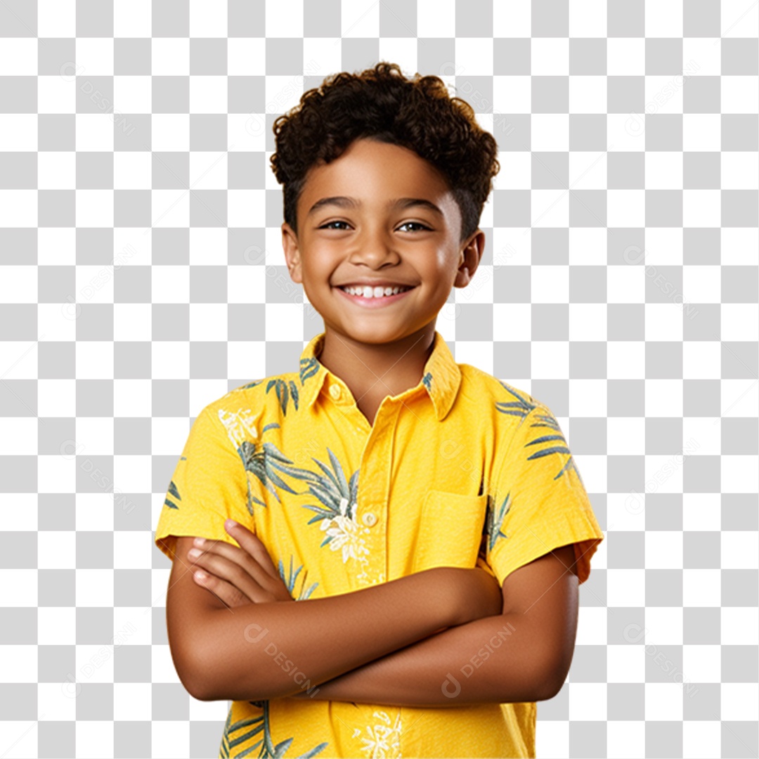 Criança com os Braços Cruzados Sorrindo PNG Transparente