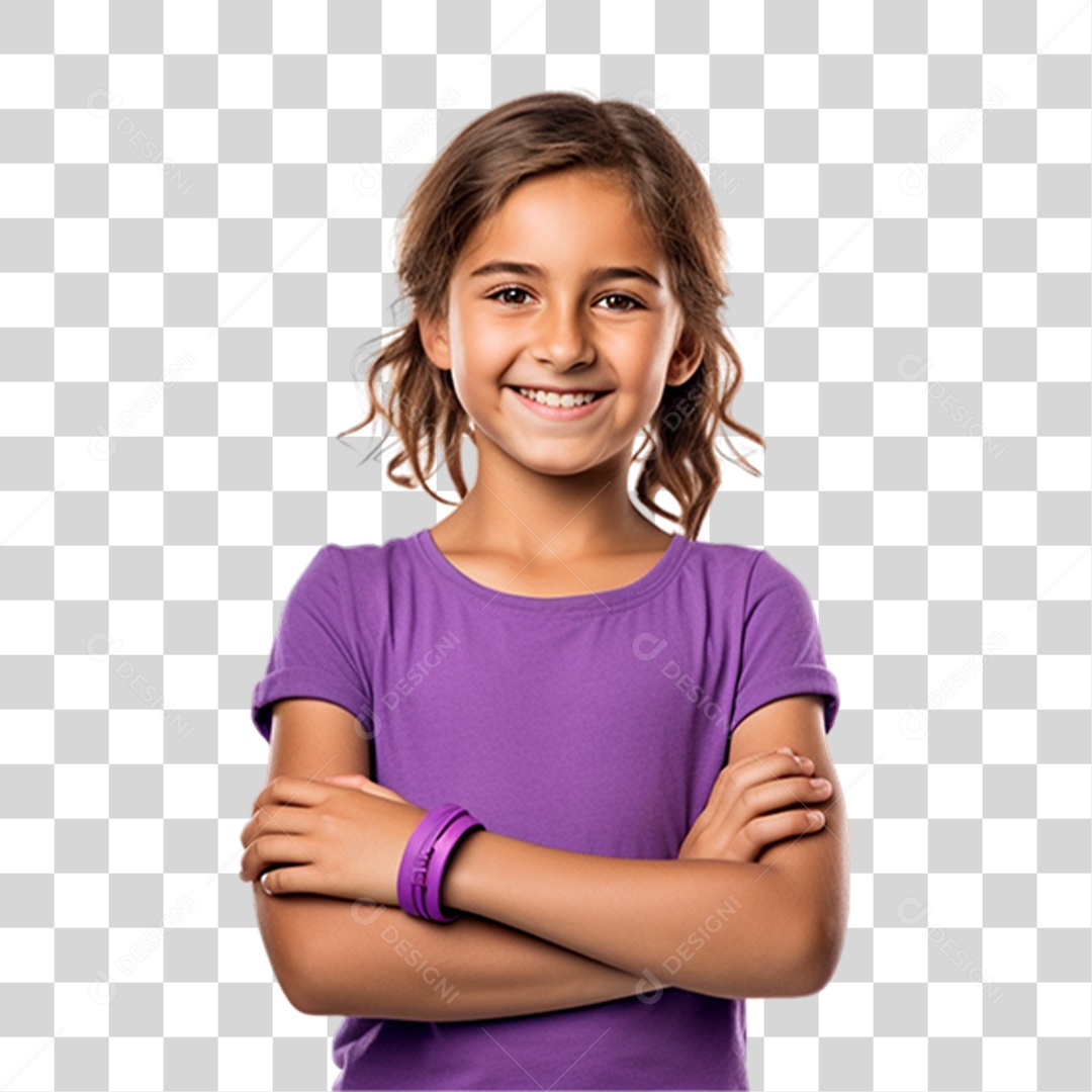 Criança com os Braços Cruzados Sorrindo PNG Transparente