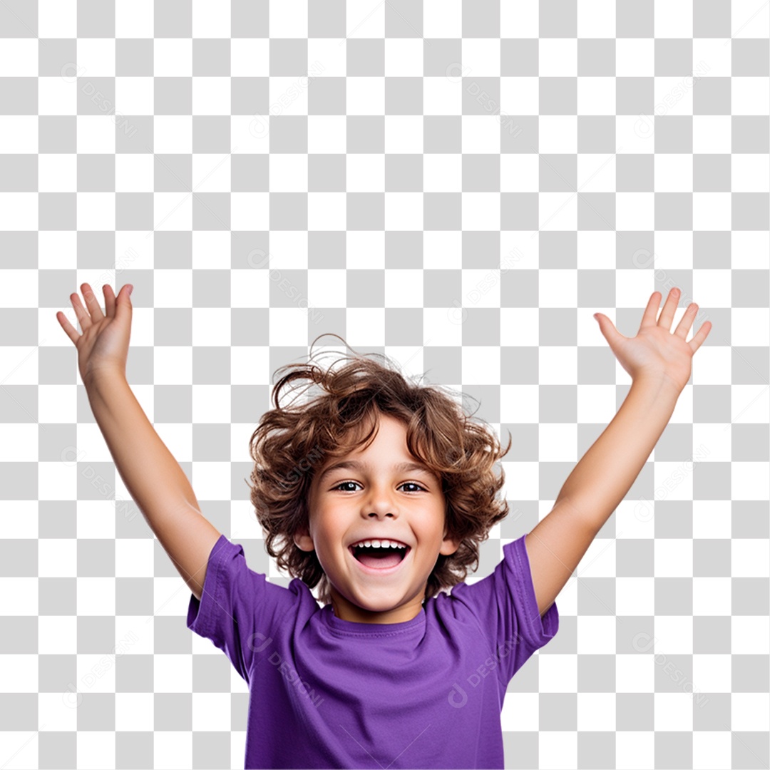 Criança Alegre om os Braços para Cima PNG Transparente