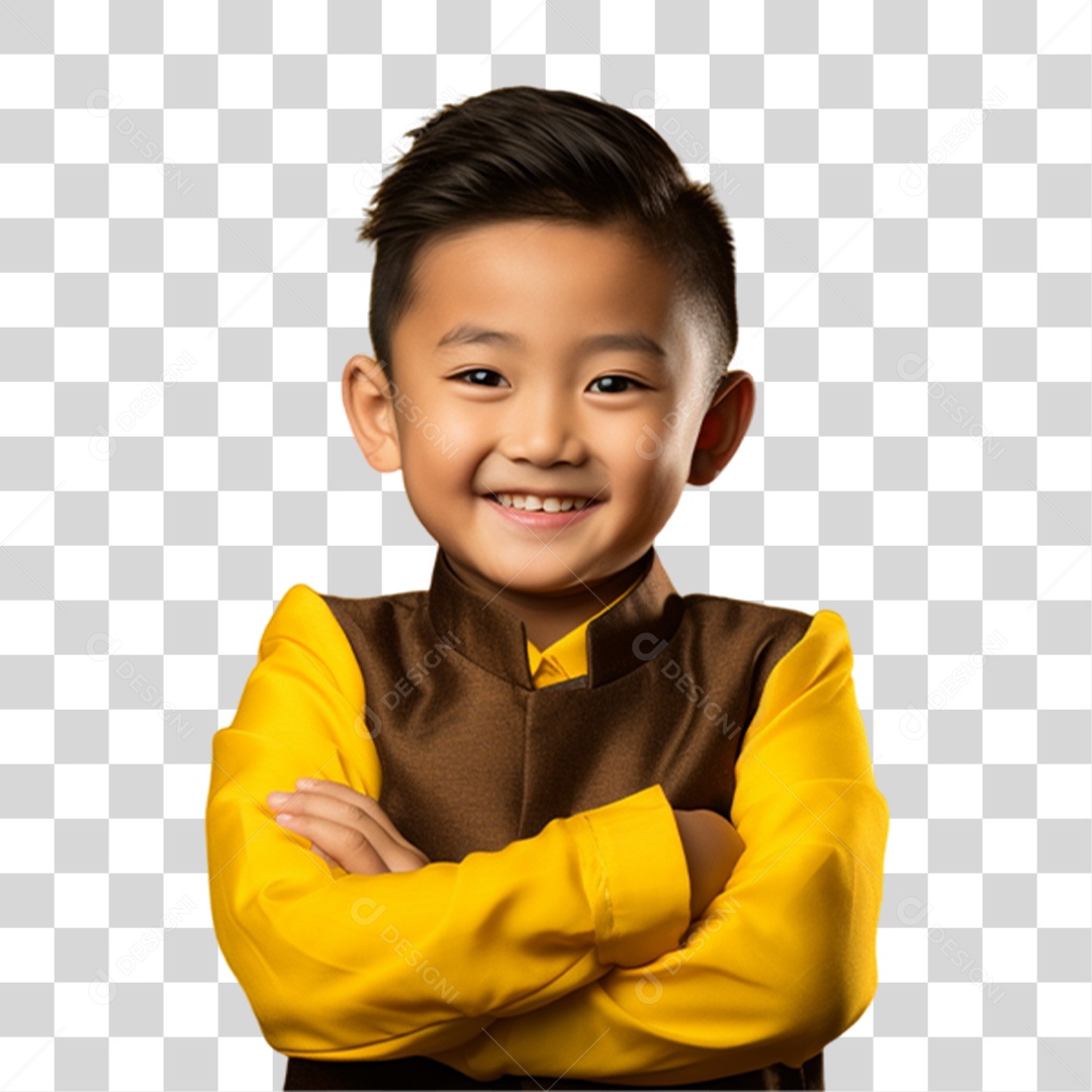 Criança com os Braços Cruzados Sorrindo PNG Transparente