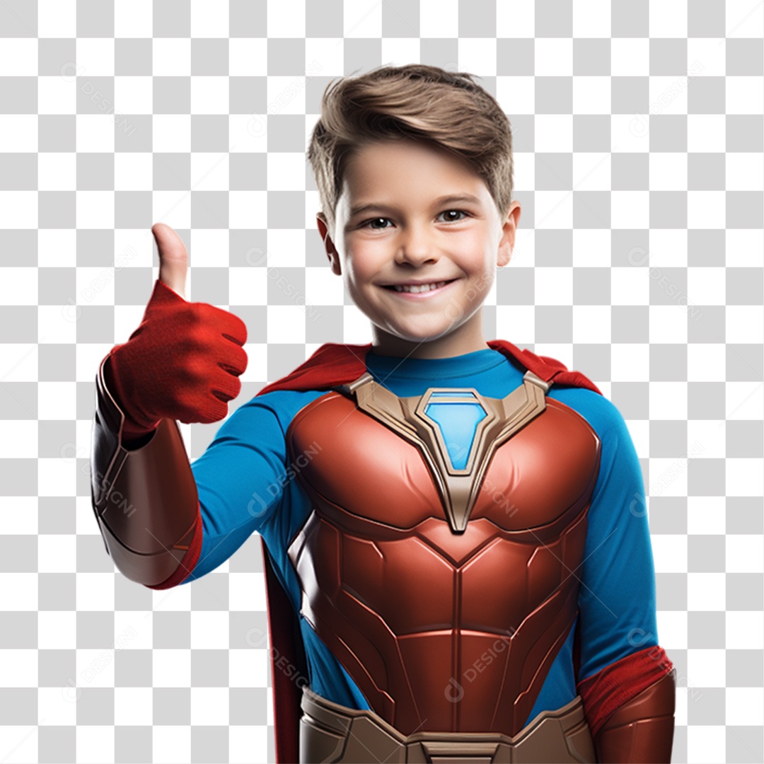 Criança Vestida de Super Herói Sorrindo PNG Transparente
