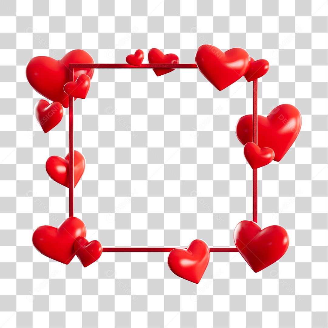 Quadrado e Corações Dia dos Namorados PNG Transparente