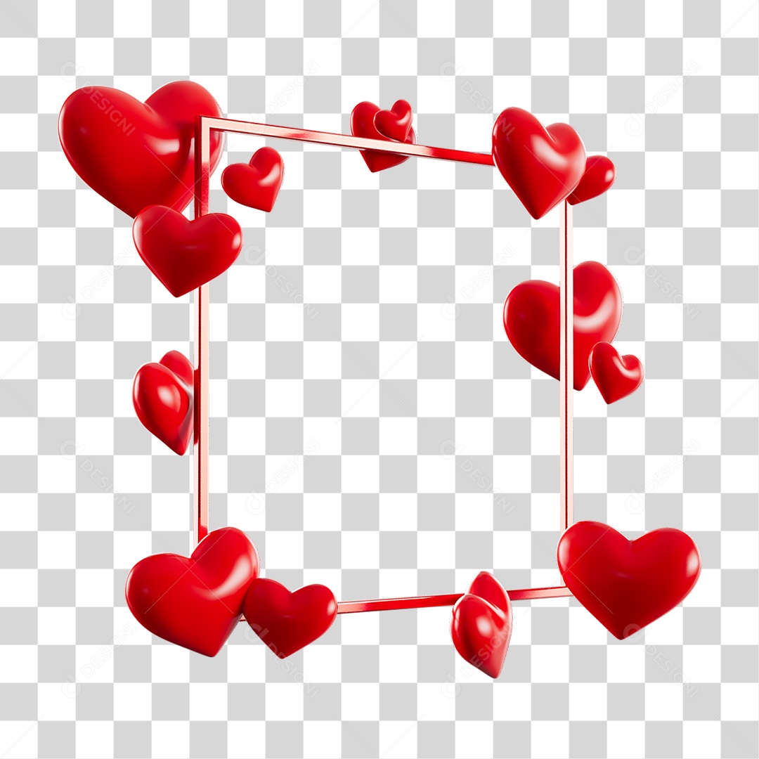 Quadrado e Corações Dia dos Namorados PNG Transparente