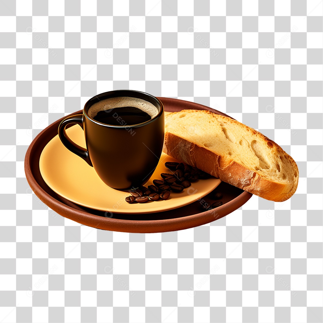 Prato com Pão e Café PNG Transparente