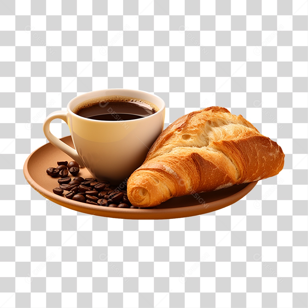 Prato com Pão e Café PNG Transparente