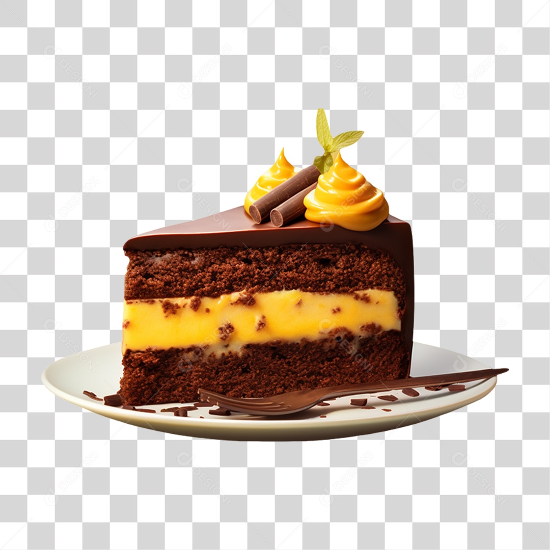 Fatia de Bolo de Chocolate PNG Transparente