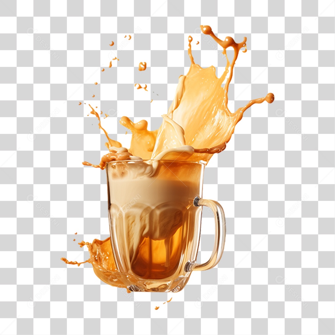 Xicara de Café com Leite Cremoso PNG Transparente