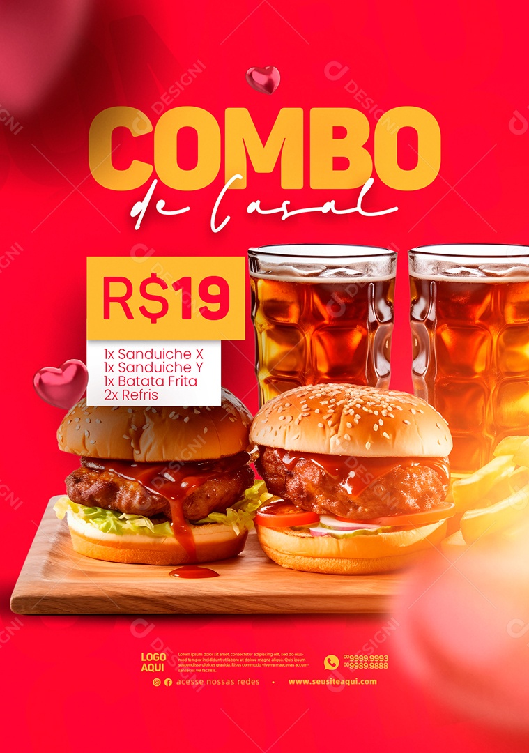 Hamburgueria Combo de Casal 19,00 Social Media PSD Editável
