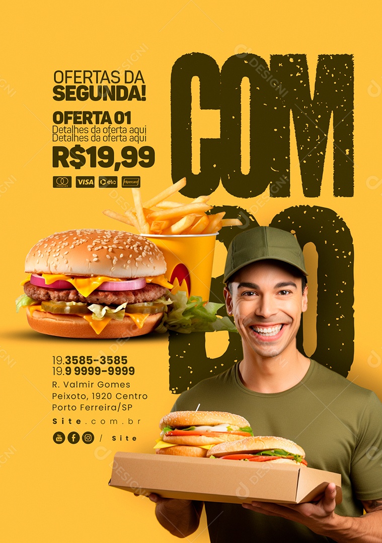 Hamburgueria Ofertas da Segunda Combo Social Media PSD Editável