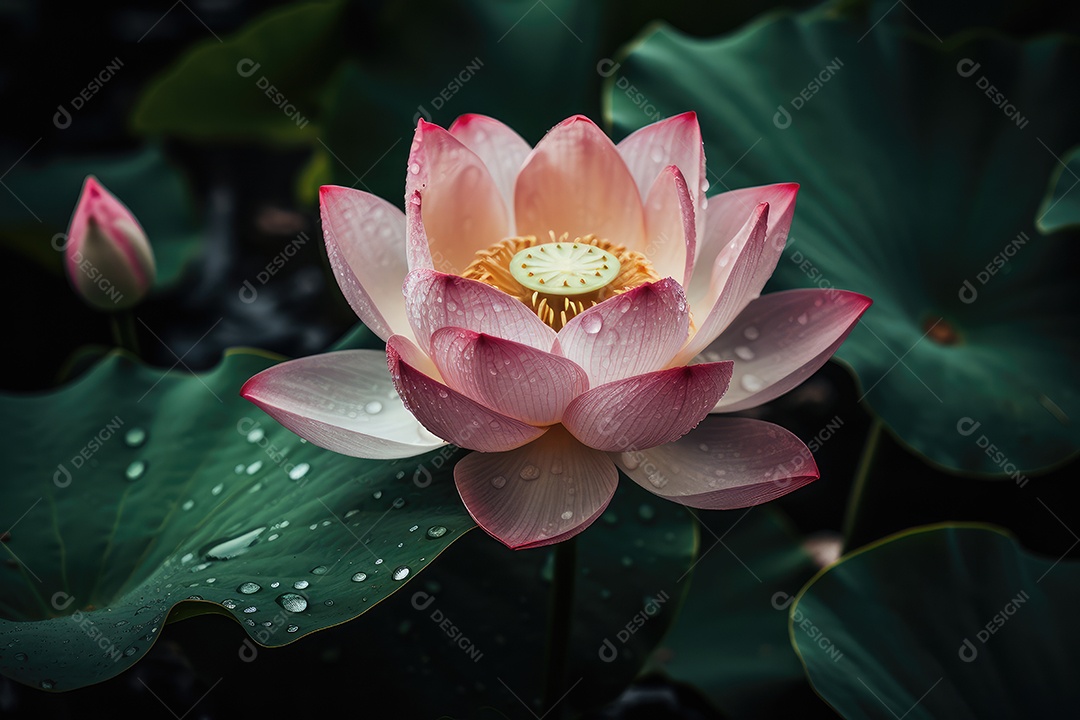 Flor de lótus serena em lagoa reflete delicadeza.