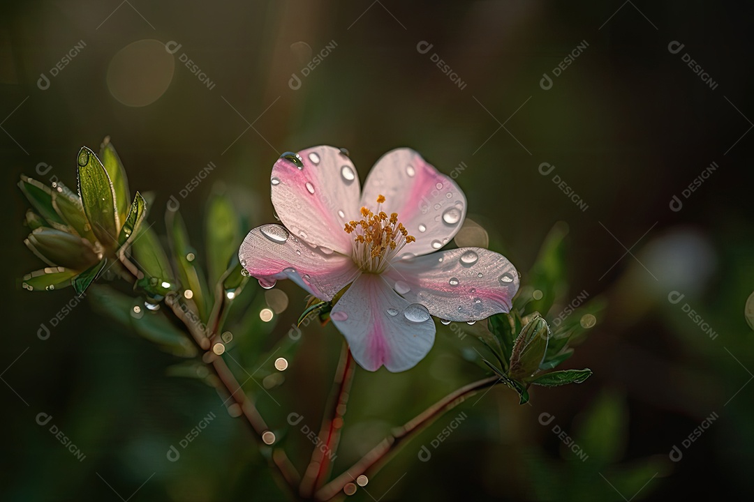 Wildflower florescendo no orvalho