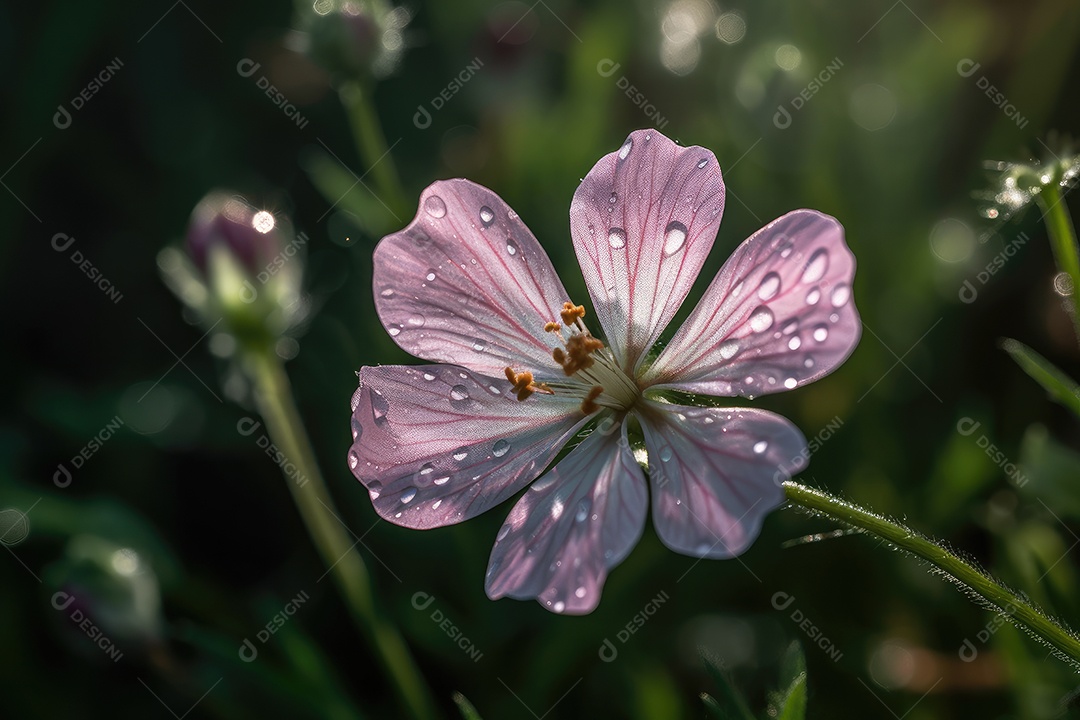 Wildflower florescendo no orvalho