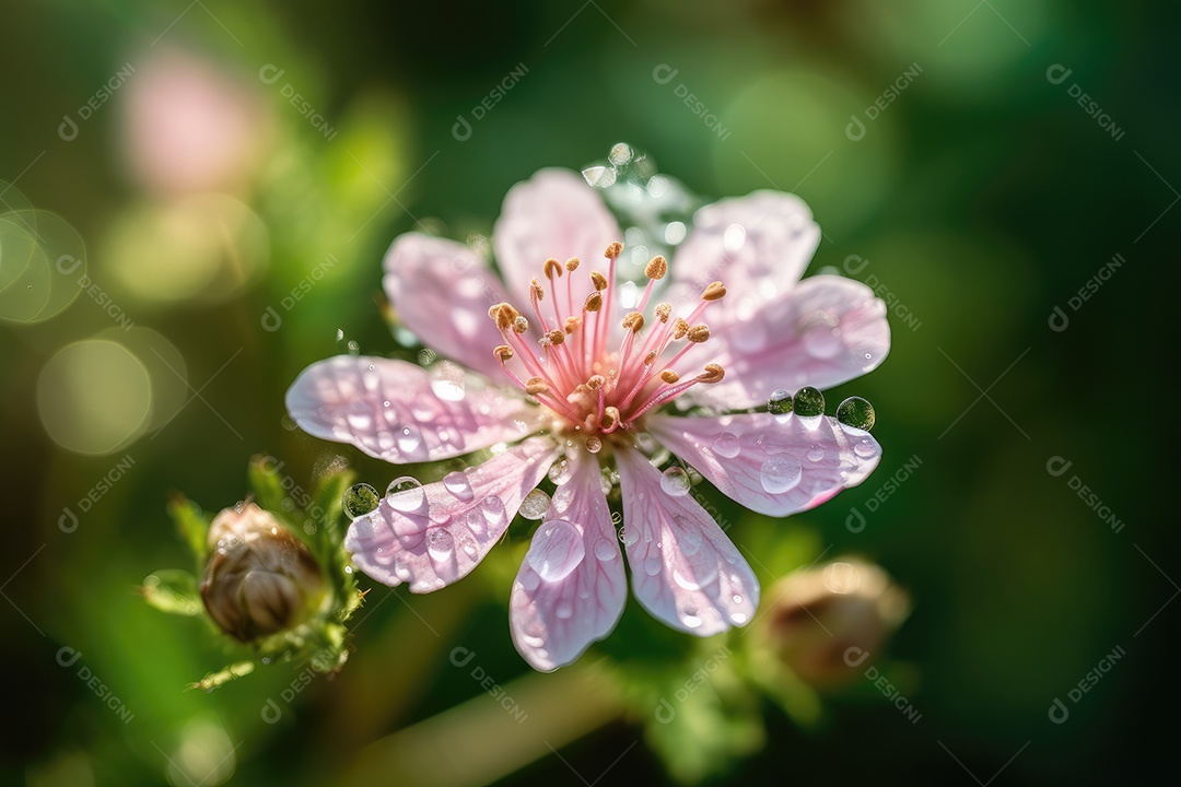 Wildflower florescendo no orvalho