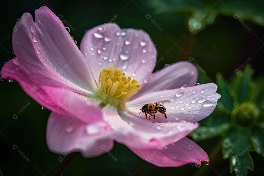 Flor solitária florescendo em jardim exuberante, néctar de abelhas.