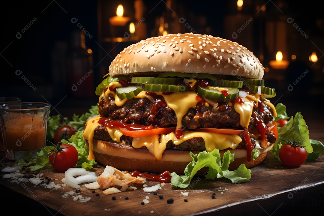 Delicioso hamburguer suculento