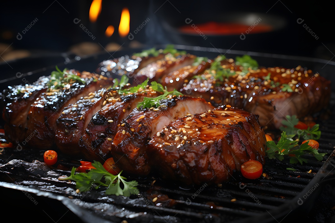 Tigela com deliciosa carne assada suculenta