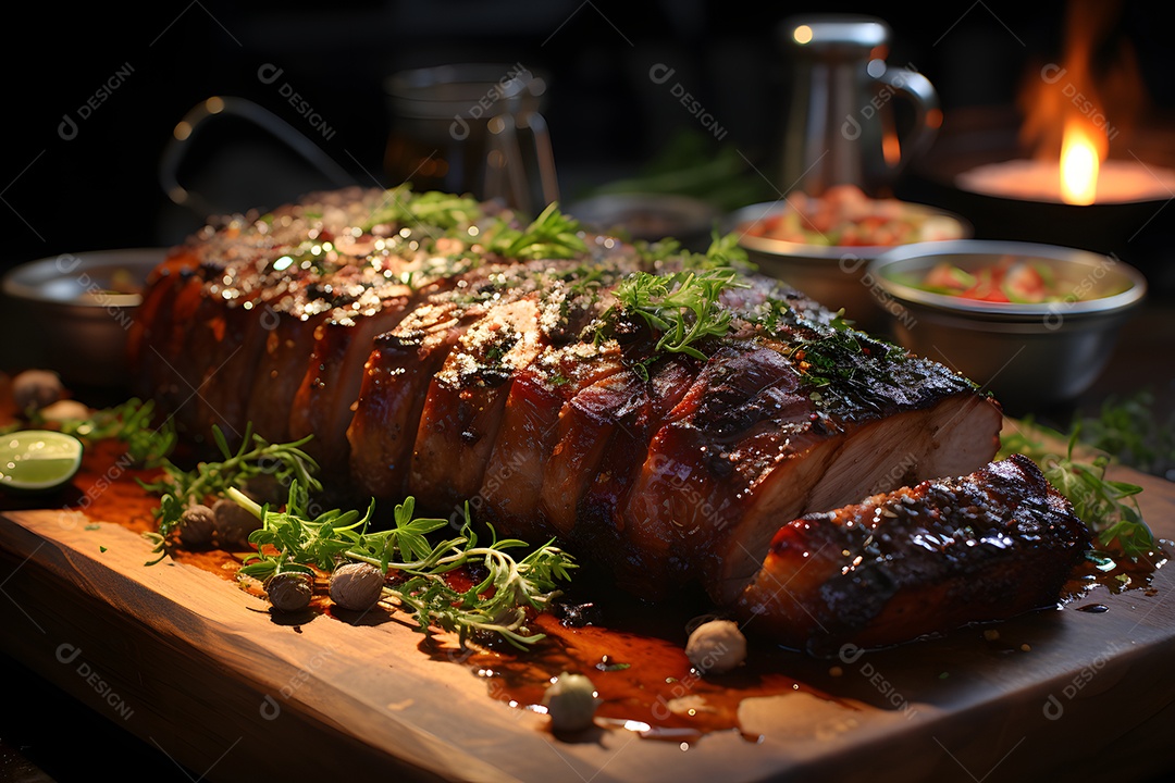 Tigela com deliciosa carne assada suculenta