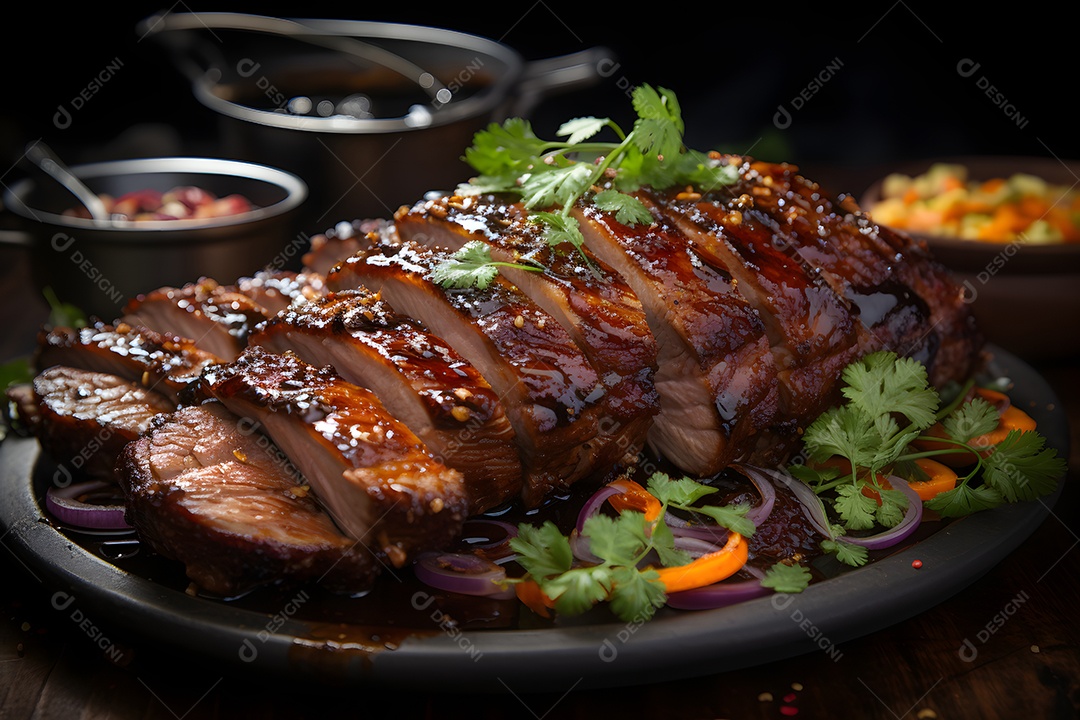 Tigela com deliciosa carne assada suculenta