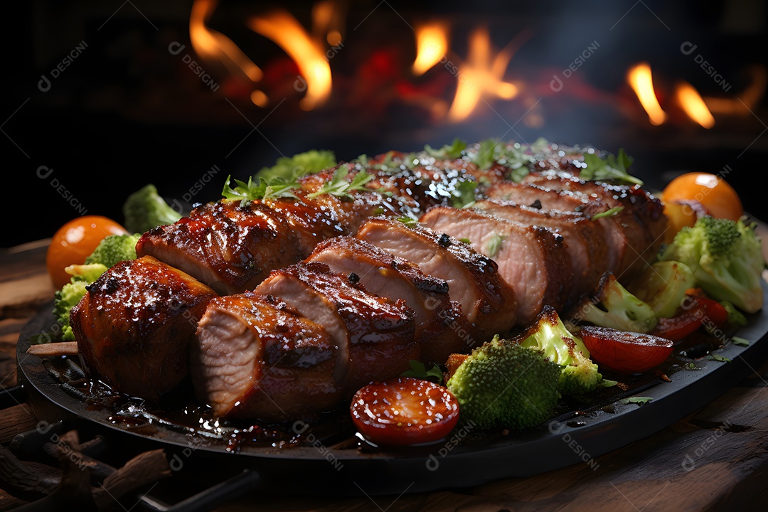 Tigela com deliciosa carne assada suculenta