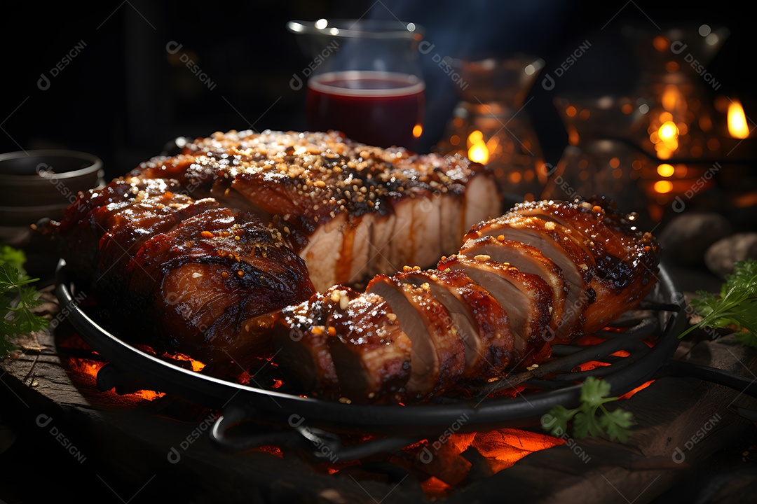 Tigela com deliciosa carne assada suculenta