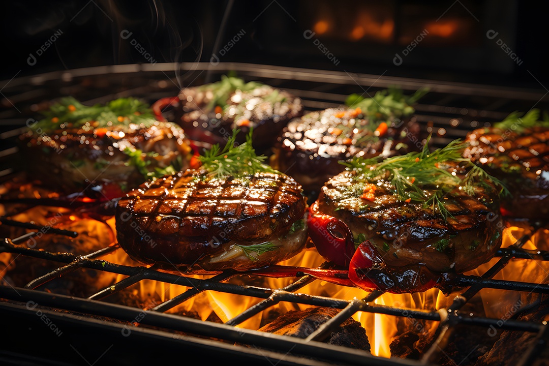 Hamburgueres grelhados na churrasqueira