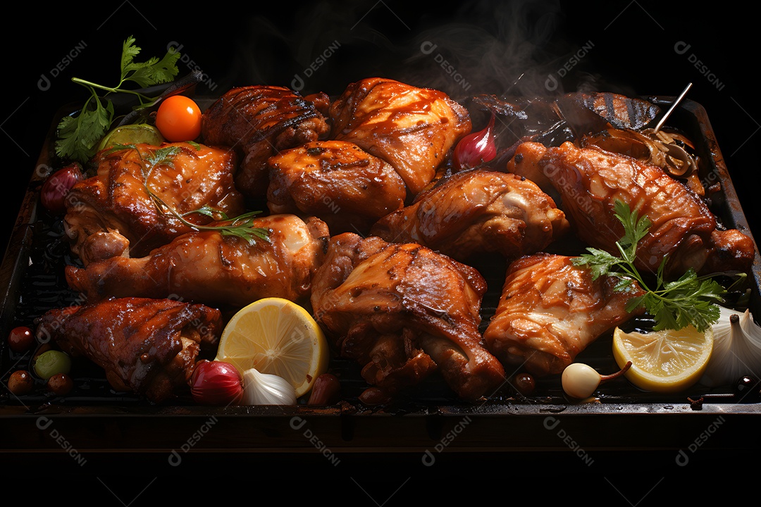 Frango grelhados na churrasqueira