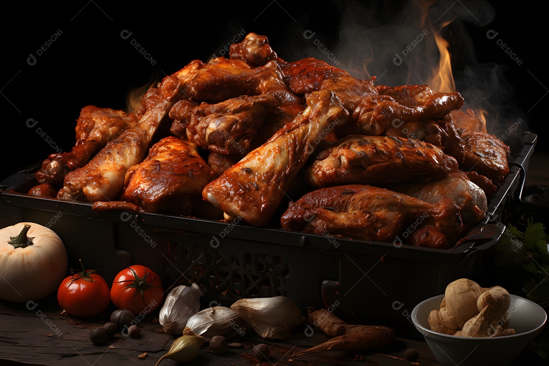 Frango grelhados na churrasqueira