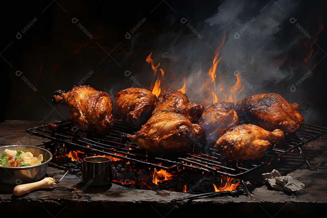 Frango grelhados na churrasqueira