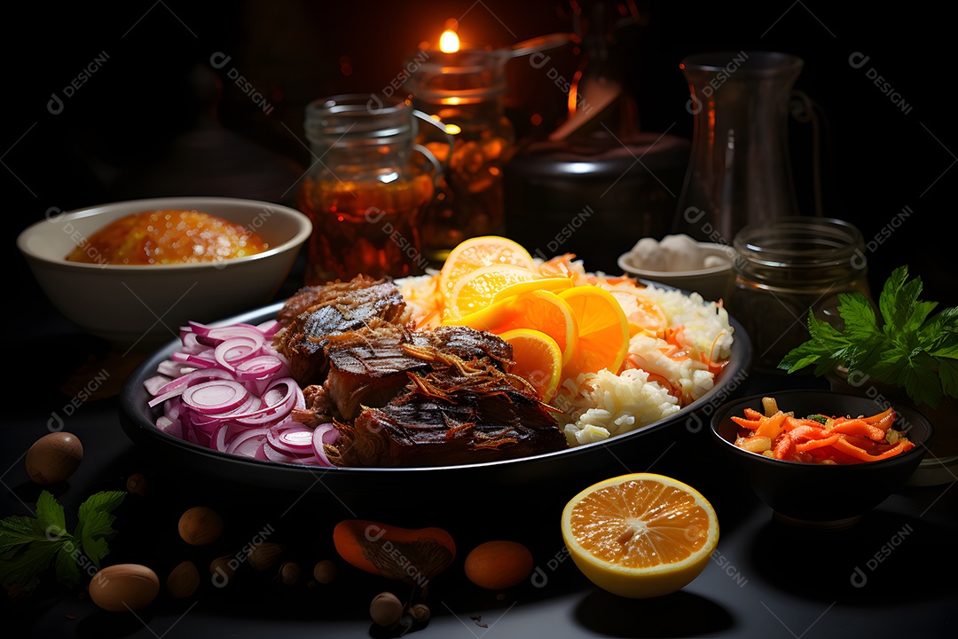 Tigela com deliciosa refeição sobre a mesa