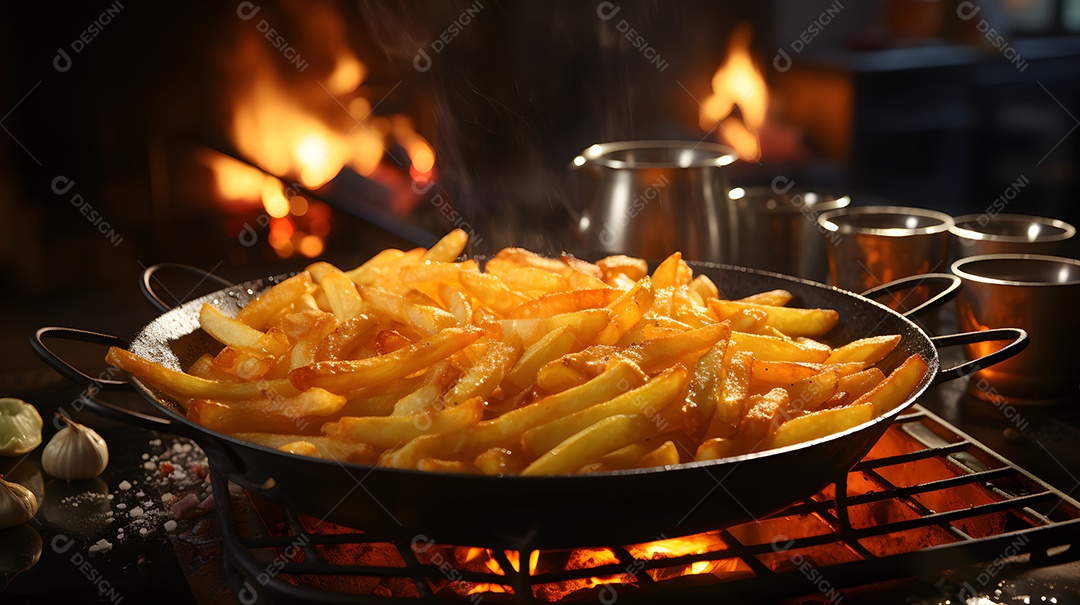 Tigela com batatas fritas crocantes