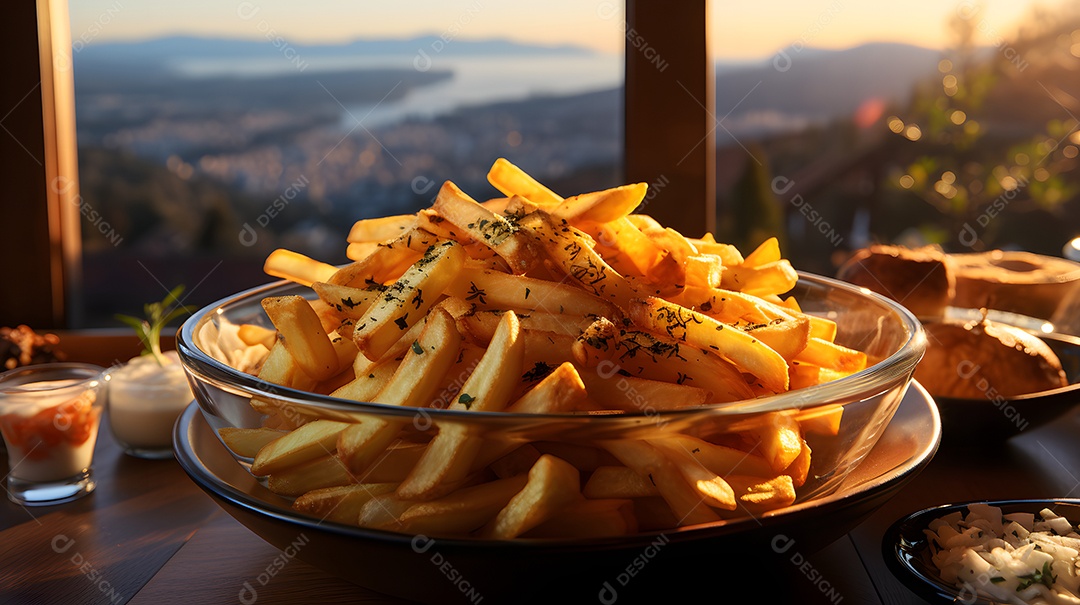 Tigela com batatas fritas crocantes