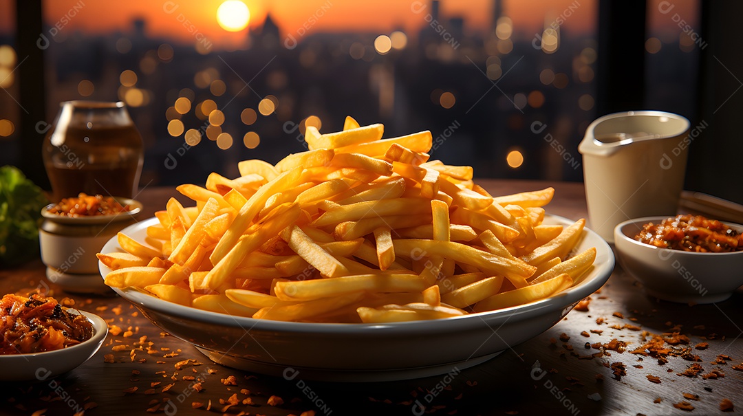 Tigela com batatas fritas crocantes