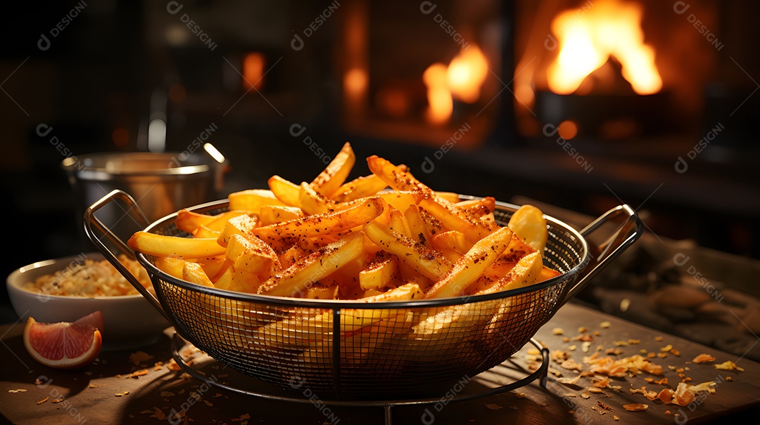 Tigela com deliciosas batatas fritas crocantes