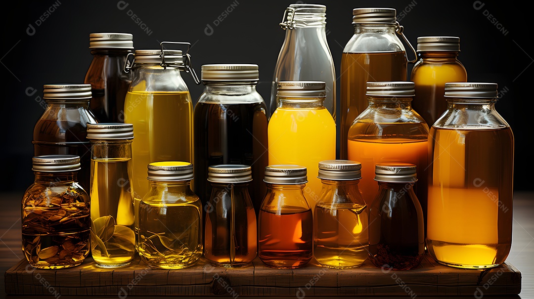 Garrafas com vários tipos de azeites