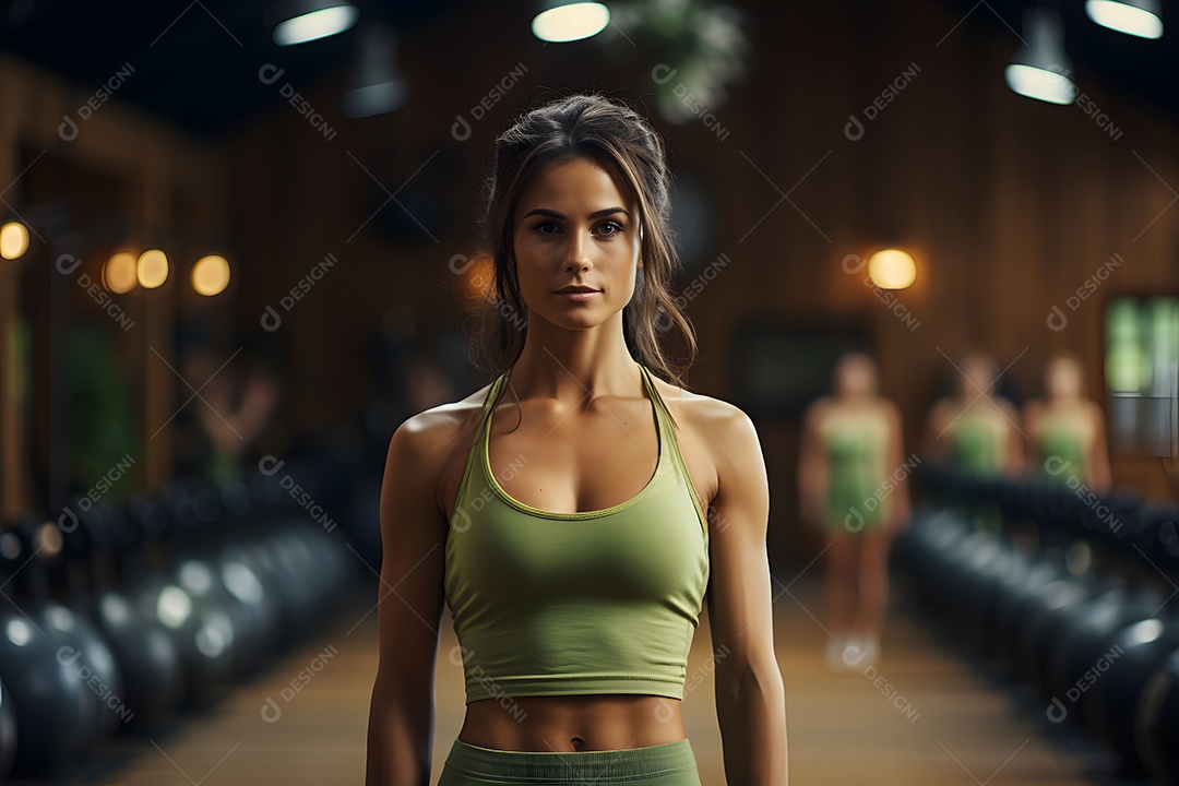 Linda mulher fazendo exercícios físicos na academia